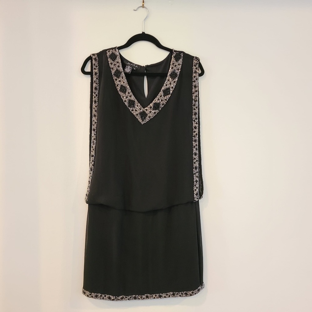 J Kara Black and Silver Embellished Sheath Mini Dress